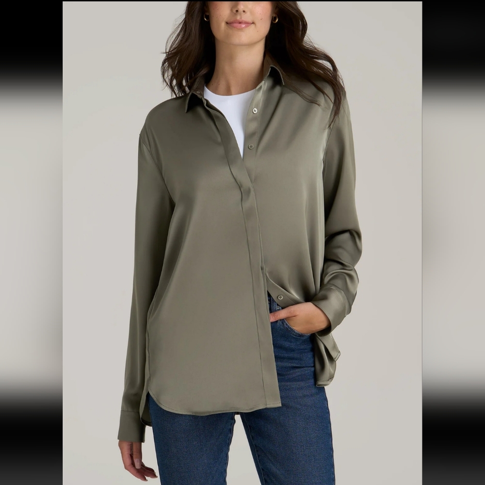 Women's Olive Button-Up Blouse